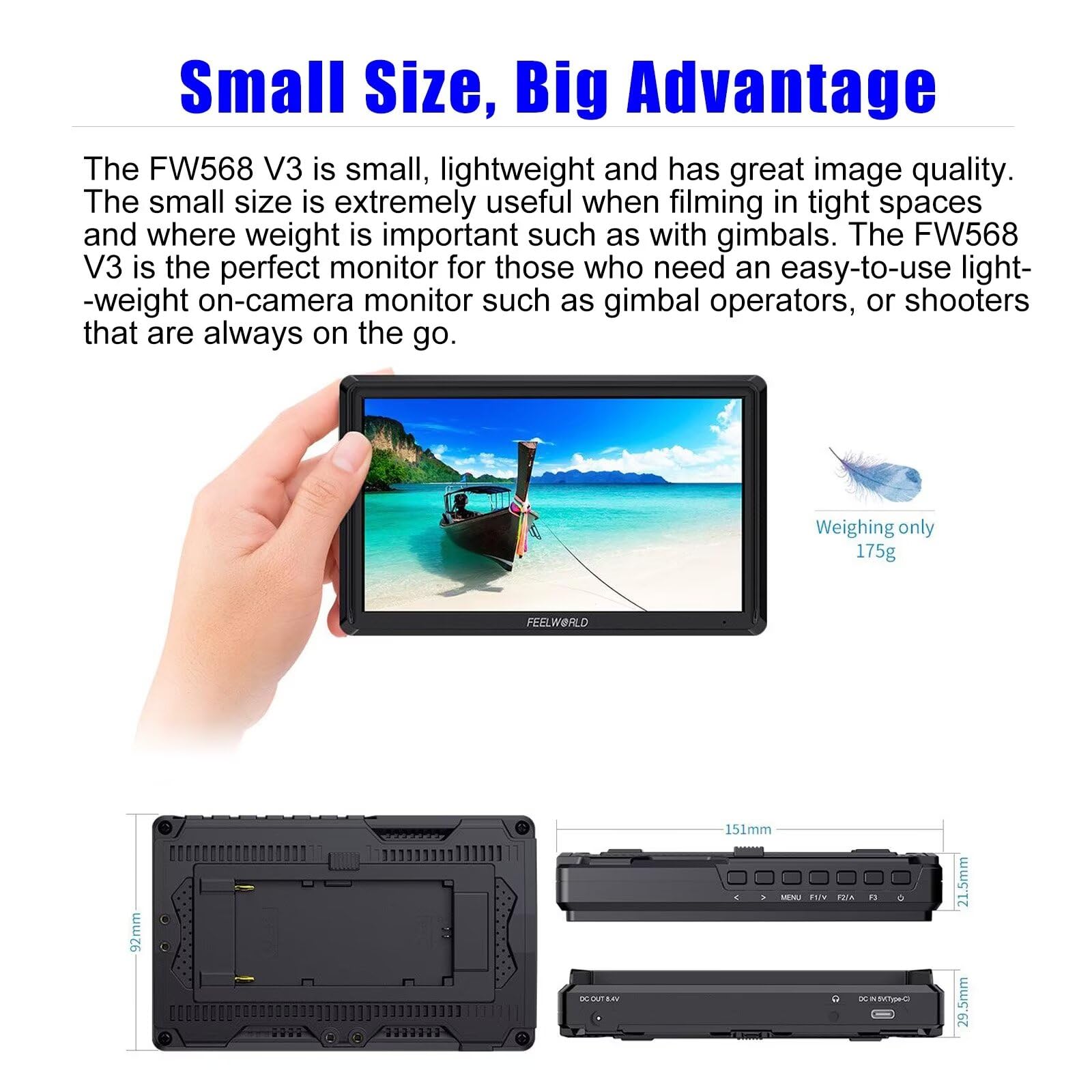 Feelworld FW568 V3 カメラ用モニター 6インチフィールワールド FEELWORLD（フィールワールド）FW568 V3モニター（6インチ）1年